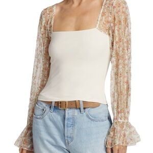 NWT FREE PEOPLE GIMMIE BUTTERFLIES SHEER SLEEVE TOP 🦋💐🌷🌹🌻